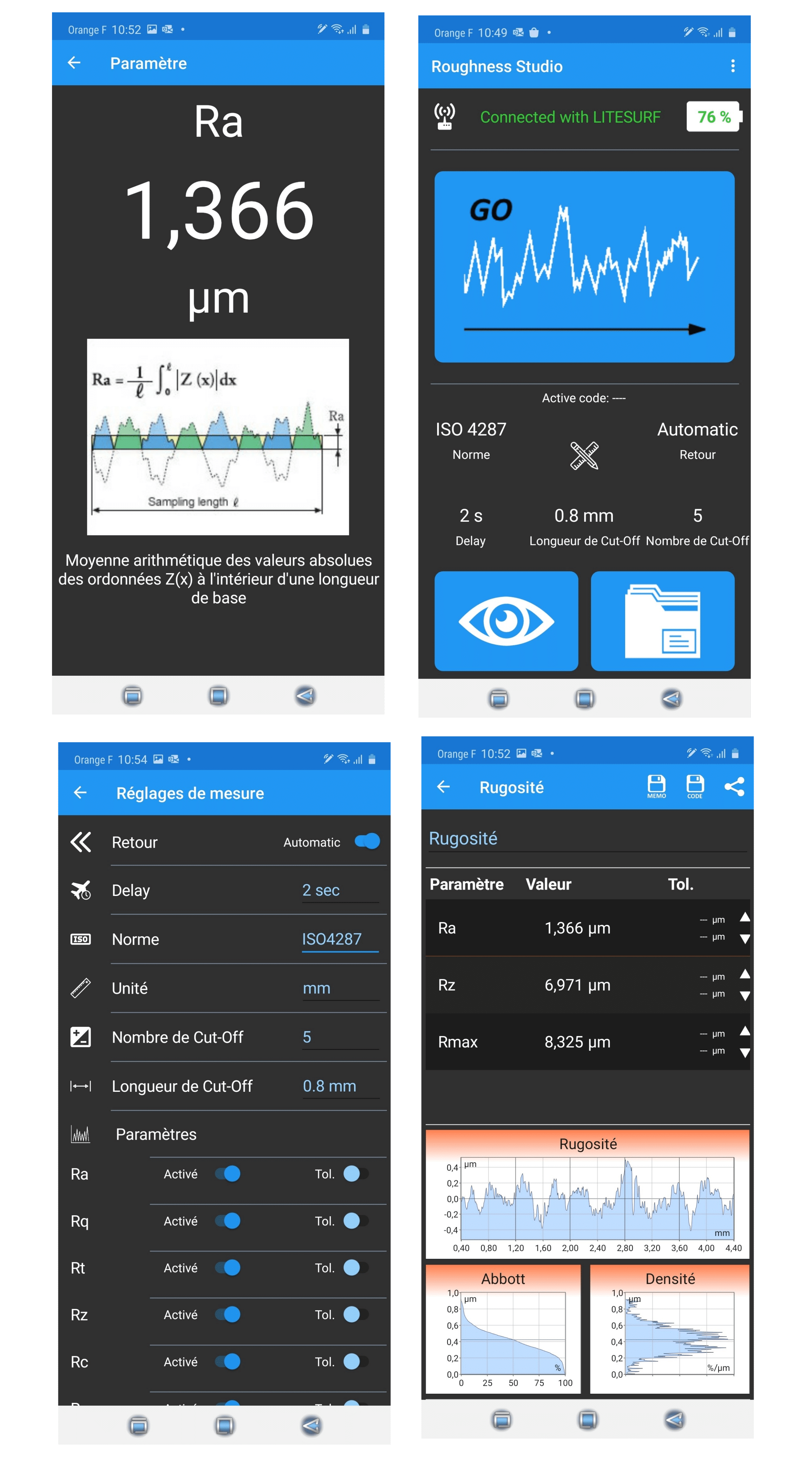 Application ANDROID pour analyse de rugosité et état de surface ROUGHNESS STUDIO SOMECO