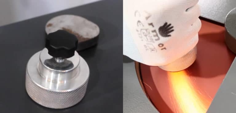 Porte échantillon magnétique pour préparation d’échantillon avec polisseuse métallographique manuelle.